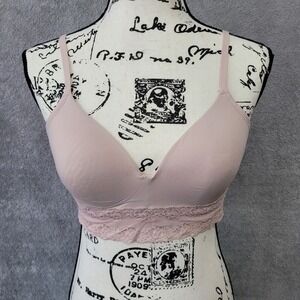 Natori 34C bliss light blush pink nude lace detail bra comfort athleisure pastel